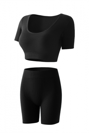 Fitness - Set fitness 2 piese, top cu maneca scurta si colanti scurti XXP-8910negru