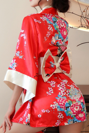Lenjerie erotică - Set lenjerie erotica, kimono sexy japonez, cordon si chiloti tanga YML-1306rosu