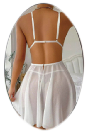 Lenjerie erotică - Set lenjerie erotica, rochita sexy cu broderie florala si chiloti tanga TY-S8001alb