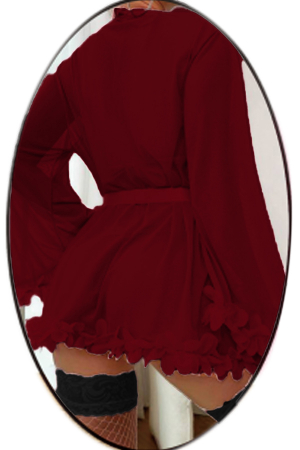 Lenjerie erotică - Set lenjerie erotica cu dantela florala, halat, sutien, chiloti tanga si ciorapi sexy TY-825visiniu