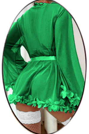 Damă - Set lenjerie erotica cu dantela florala, halat, sutien, chiloti tanga si ciorapi sexy TY-825verde