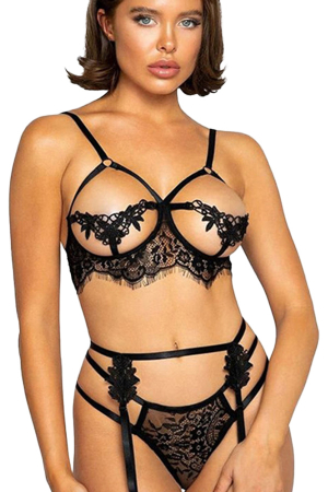 Lenjerie erotică - Set lenjerie erotica cu dantela, sutien si chiloti tanga FS-Z0568