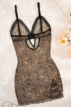 Set lenjerie erotica cu print Leopard, camasa de noapte si chiloti tanga DLS-3373 [3]