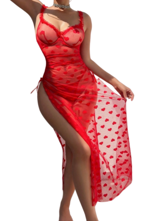 Lenjerie erotică - Set lenjerie erotica, rochie lunga cu despicatura in fata si chiloti tanga DLS-3380