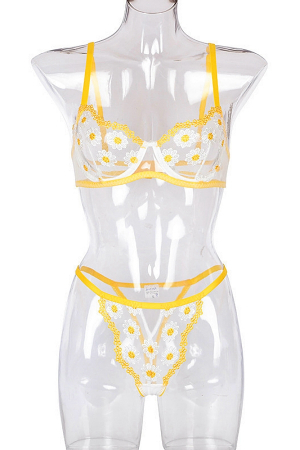 Lenjerie erotică - Set lenjerie erotica, imprimeu floral, sutien si chiloti tanga MLYX-0884