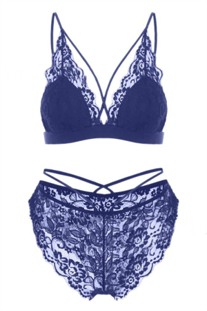 Lenjerie erotică - Set lenjerie erotica, din dantela, top sexy si chiloti cu talie inalta YML4371albastru