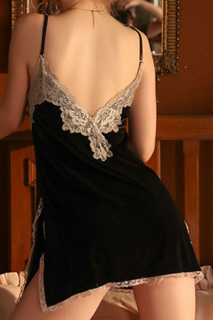 Halate - Set lenjerie erotica, halat, camasa de noapte sexy si chiloti tanga GJ588negru