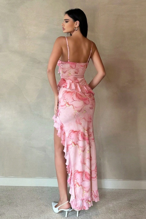 Lenjerie erotică - Set lenjerie erotica, rochie lunga cu despicatura in fata si chiloti tanga DLS-3386