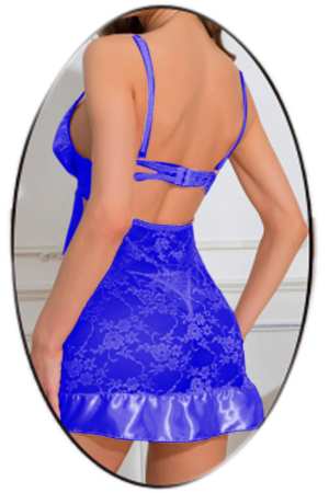 Lenjerie erotică - Set lenjerie erotica, rochita cu dantela transparenta si chiloti tanga TY-S781bleumarin