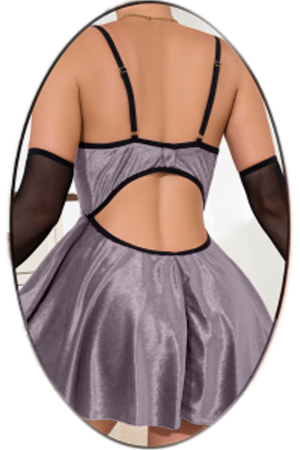 Lenjerie erotică - Set lenjerie erotica, rochita din catifea fina, chiloti tanga si maneci transparente TY-R074mov deschis
