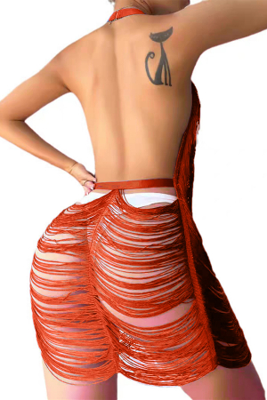 Lenjerie erotică - Set lenjerie erotica, rochita senzuala cu franjuri si chiloti tanga TY-8921-4portocaliu