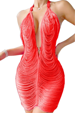 Lenjerie erotică - Set lenjerie erotica, rochita senzuala cu franjuri si chiloti tanga TY-8921-4corai
