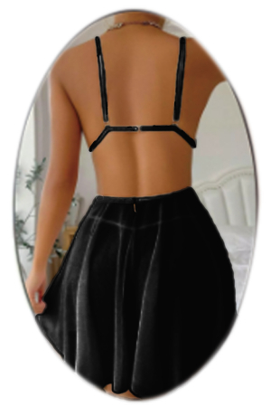 Lenjerie erotică - Set lenjerie erotica, rochita sexy cu broderie florala si chiloti tanga TY-S8001negru