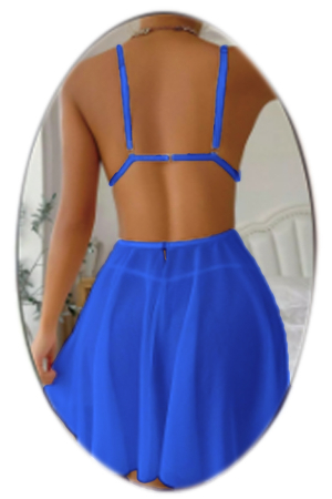 Lenjerie erotică - Set lenjerie erotica, rochita sexy cu broderie florala si chiloti tanga TY-S8001albastru