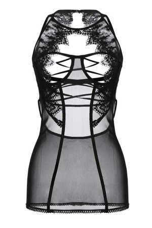 Lenjerie erotică - Set lenjerie erotica, rochita sexy transparenta si chiloti tanga GJ898