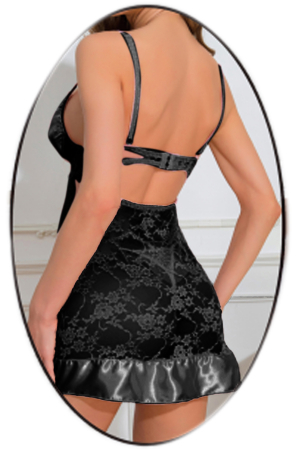Lenjerie erotică - Set lenjerie erotica, rochita cu dantela transparenta si chiloti tanga TY-S781negru