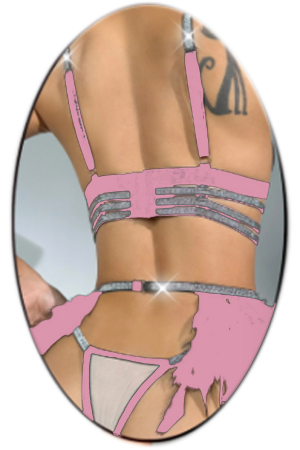 Lenjerie erotică - Set lenjerie erotica, sutien, chiloti tanga si portjartiera cu benzi elastice TY-LX185mov