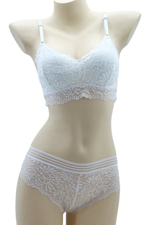 Seturi și Compleuri - Set 2 piese lenjerie intima cu dantela, top si chiloti clasici SMT8857alb