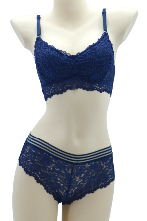 Seturi și Compleuri - Set 2 piese lenjerie intima cu dantela, top si chiloti clasici SMT8857bleumarin