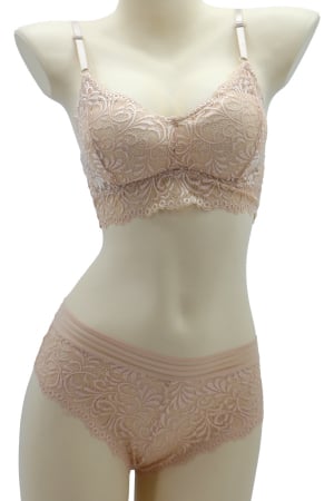Seturi și Compleuri - Set 2 piese lenjerie intima cu dantela, top si chiloti clasici SMT8857crem