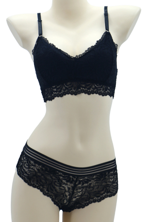 Seturi și Compleuri - Set 2 piese lenjerie intima cu dantela, top si chiloti clasici SMT8857negru
