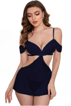 Lenjerie erotică - Set lenjerie erotica transparenta, rochita decupata si chiloti tanga TY-S658bleumarin