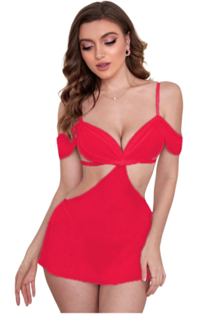 Lenjerie erotică - Set lenjerie erotica transparenta, rochita decupata si chiloti tanga TY-S658roz