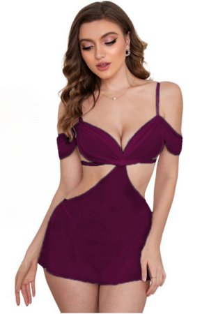 Lenjerie erotică - Set lenjerie erotica transparenta, rochita decupata si chiloti tanga TY-S658mov