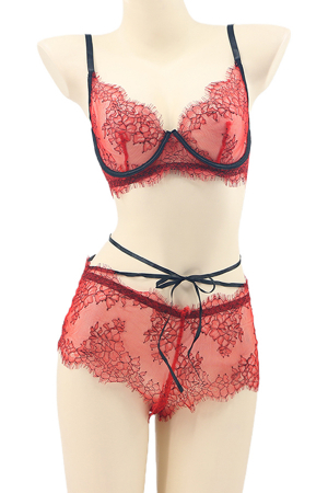 Lenjerie erotică - Set lenjerie senzuala cu dantela, sutien si chiloti sexy TY-LX11rosu