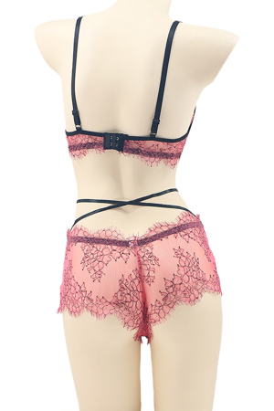Lenjerie erotică - Set lenjerie senzuala cu dantela, sutien si chiloti sexy TY-LX11roz