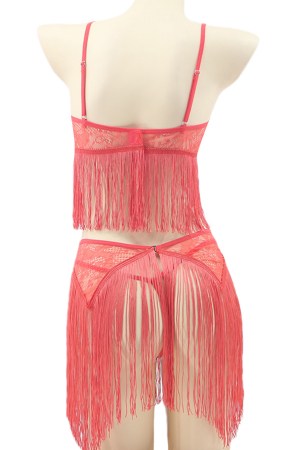 Lenjerie erotică - Set lenjerie senzuala cu franjuri, top, fustita si chiloti tanga TY-S440roz