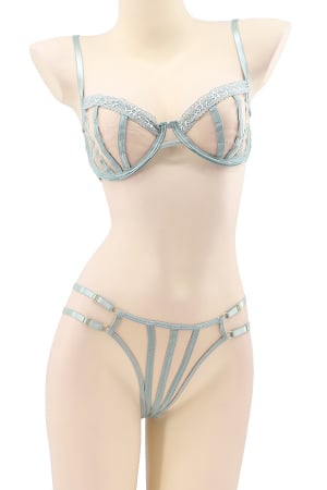 Lenjerie erotică - Set lenjerie senzuala, sutien cu insertii dantela si chiloti tanga TY-LX77verde