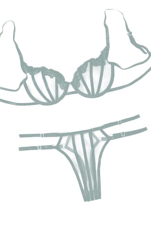 Lenjerie erotică - Set lenjerie senzuala, sutien cu insertii dantela si chiloti tanga TY-LX77verde