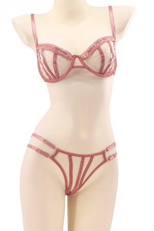 Lenjerie erotică - Set lenjerie senzuala, sutien cu insertii dantela si chiloti tanga TY-LX77portocaliu