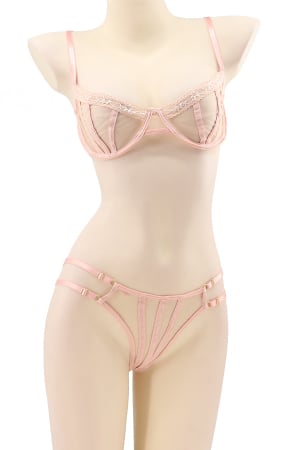 Lenjerie erotică - Set lenjerie senzuala, sutien cu insertii dantela si chiloti tanga TY-LX77roz