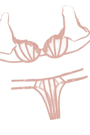 Lenjerie erotică - Set lenjerie senzuala, sutien cu insertii dantela si chiloti tanga TY-LX77roz