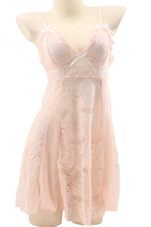 Lenjerie erotică - Set lenjerie sexy, camasa de noapte cu dantela si chiloti tanga TY-S710roz