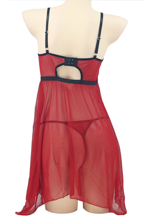 Lenjerie erotică - Set lenjerie sexy, camasa de noapte si chiloti tanga TY-PLUS112visiniu