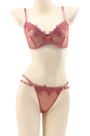Lenjerie erotică - Set lenjerie sexy cu dantela brodata, sutien si chiloti tanga TY-LX79portocaliu