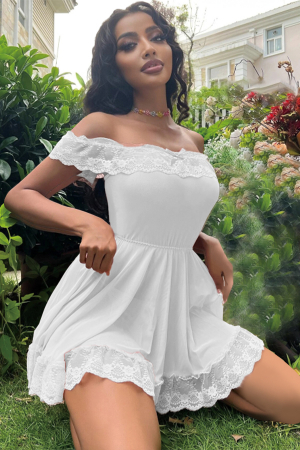 Lenjerie erotică - Set lenjerie sexy, rochita cu insertii dantela si chiloti tanga TY-S713alb