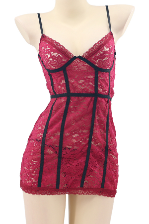Damă - Set lenjerie sexy cu dantela, rochita si chiloti tanga TY-S262visiniu