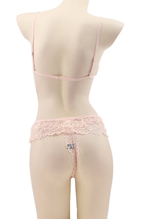 Lenjerie erotică - Set lenjerie sexy cu dantela, sutien, portjartier si chiloti tanga TY-LX61roz deschis