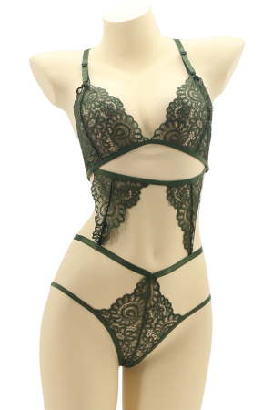 Pret unic 9.99 Lei - Set lenjerie sexy cu dantela, top si chiloti brazilieni MG-4225-1verde