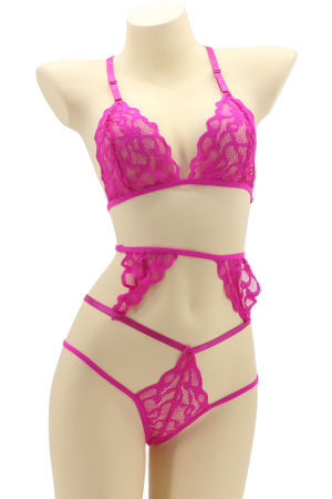 Lenjerie erotică - Set lenjerie sexy cu dantela, top si chiloti brazilieni MG-4225-2roz