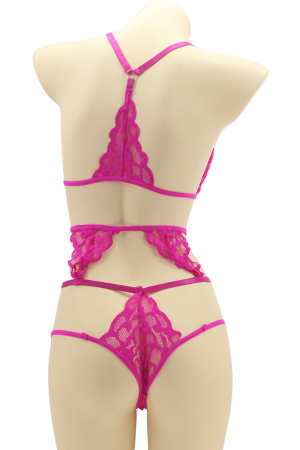 Lenjerie erotică - Set lenjerie sexy cu dantela, top si chiloti brazilieni MG-4225-2roz