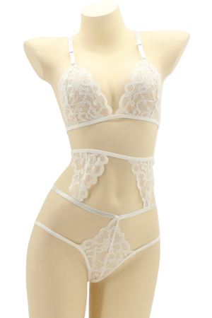 Lenjerie erotică - Set lenjerie sexy cu dantela, top si chiloti brazilieni MG-4225-2alb