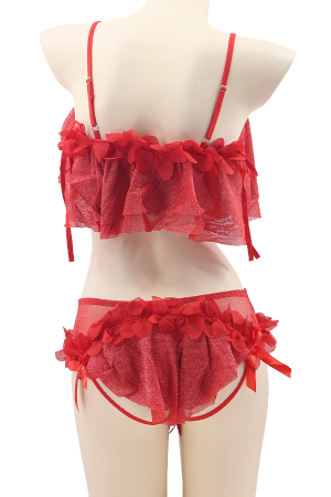 Lenjerie erotică - Set lenjerie sexy cu detalii sclipitoare, top si chiloti brazilieni TY-S461rosu