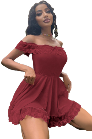 Lenjerie erotică - Set lenjerie sexy, rochita cu insertii dantela si chiloti tanga TY-S713visiniu
