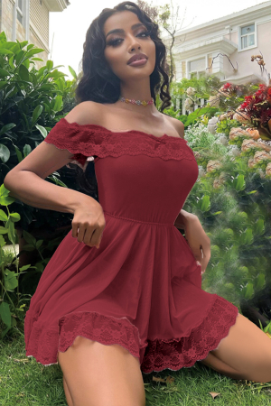 Lenjerie erotică - Set lenjerie sexy, rochita cu insertii dantela si chiloti tanga TY-S713visiniu