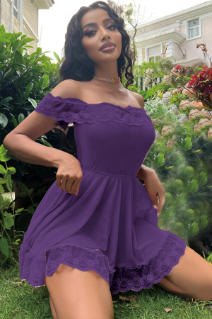 Lenjerie erotică - Set lenjerie sexy, rochita cu insertii dantela si chiloti tanga TY-S713mov